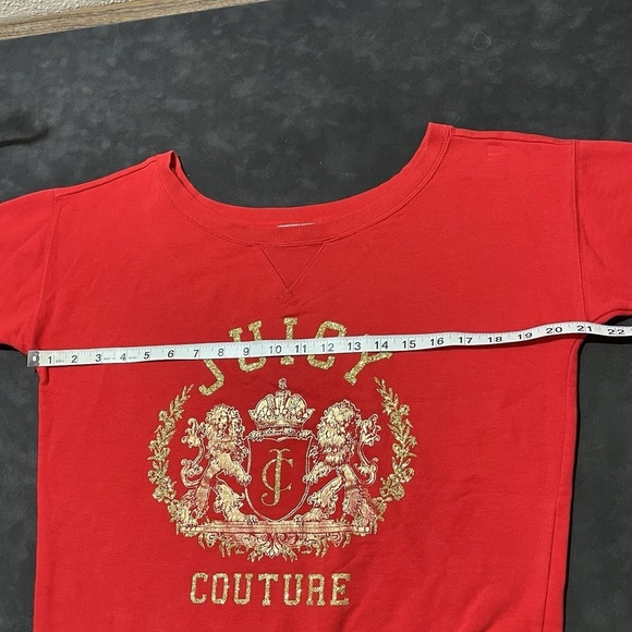 Juicy Couture Vintage Y2K Red Sparkle Glitter Bling Crest Shirt Top Womens - Picture 5 of 9